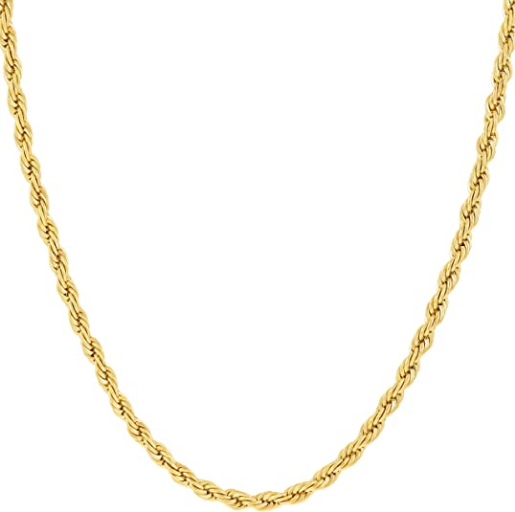 Collar de cadena de cuerda de 26.0 Pulgadas bañado en oro de 24 quilates para hombre y mujer  NDP11