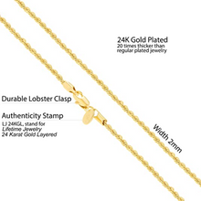 Cargar imagen en el visor de la galería, Collar de cadena de cuerda de 26.0 Pulgadas bañado en oro de 24 quilates para hombre y mujer  NDP11
