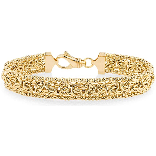 Pulsera de cadena de eslabones de malla bizantina italiana de plata de ley chapada en oro de 18 quilates  NDP22