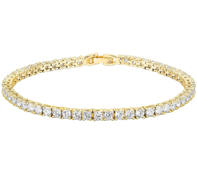 Pulsera de tenis clásica chapada en oro de 14 quilates con circonita cúbica   NDP15