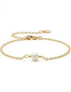 Pulsera de cadena de oro de 18 quilates con pequeñas perlas, turquesa NDP23