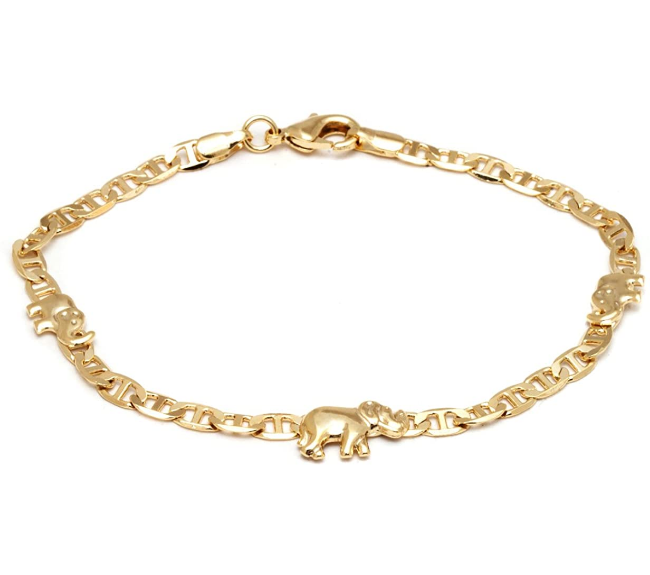 Tobillera plana chapada en oro de 18 quilates, diseño de elefante NDP38