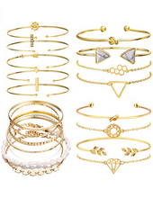 Cargar imagen en el visor de la galería, Pulsera apilable de múltiples capas, 19 unidades, oro rosa y oro para mujeres  NDP52
