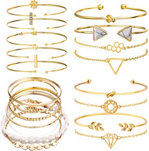 Cargar imagen en el visor de la galería, Pulsera apilable de múltiples capas, 19 unidades, oro rosa y oro rosa para mujeres NDP47
