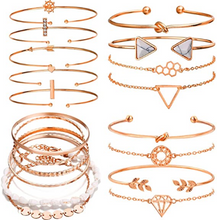 Cargar imagen en el visor de la galería, Pulsera apilable de múltiples capas, 19 unidades, oro rosa y oro rosa para mujeres NDP47

