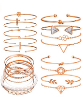 Cargar imagen en el visor de la galería, Pulsera apilable de múltiples capas, 19 unidades, oro rosa y oro para mujeres  NDP52
