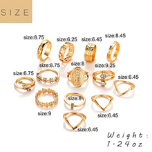 Cargar imagen en el visor de la galería, Juego de anillos de nudillos de cristal tallados para mujeres y niñas (13 unidades) NDP49
