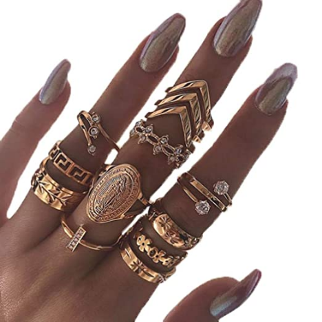 Juego de anillos de nudillos de cristal tallados para mujeres y niñas (13 unidades) NDP49