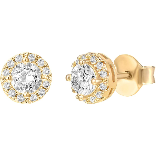 Pendientes de plata de ley chapada en oro de 14 quilates con diamantes de imitación NDP33