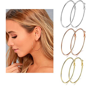 3 pares de pendientes de aro grandes, de acero inoxidable NDP88