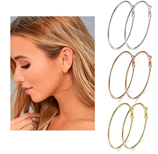3 pares de pendientes de aro grandes, de acero inoxidable NDP88