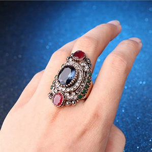 Anillo para mujer chapado en oro antiguo estilo turco multicolor NDP97