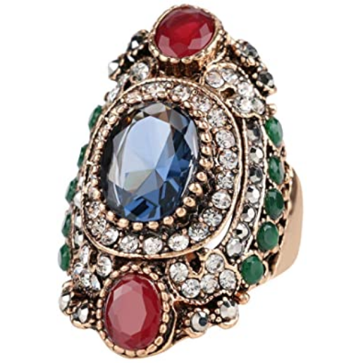 Anillo para mujer chapado en oro antiguo estilo turco multicolor NDP97