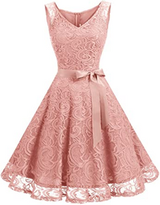 Vestido de fiesta de encaje floral con cuello en V NDP 85