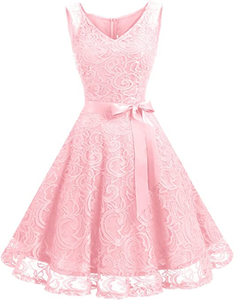 Vestido de fiesta de encaje floral con cuello en V NDP 86