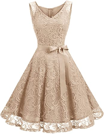 Vestido de fiesta de encaje floral con cuello en V NDP 87
