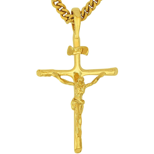 Collar clásico de cruz para hombres y mujeres, chapado en oro real de 24 quilates NDP68