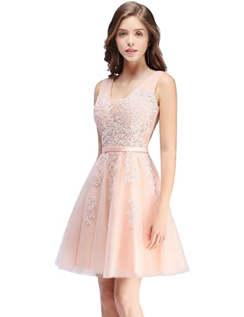 Vestido corto de tul y encaje color rosa NDP 91