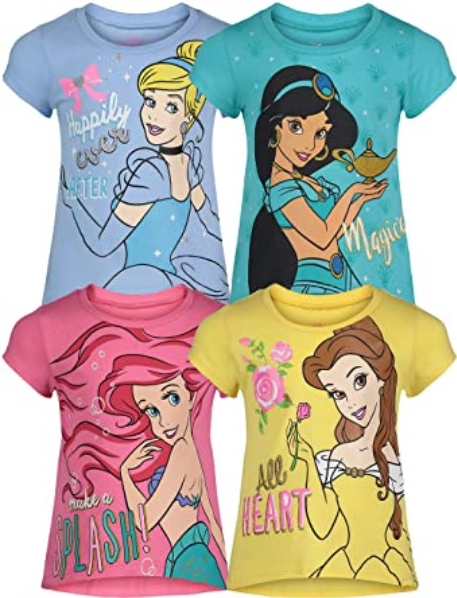 Disney Princess Girls 4 Pack Camisetas de manga corta NDP 36