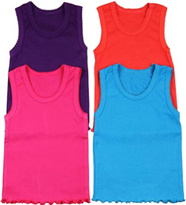 Juego de 4 camisetas sin mangas de algodón con dobladillo de volantes para niña  NDP27