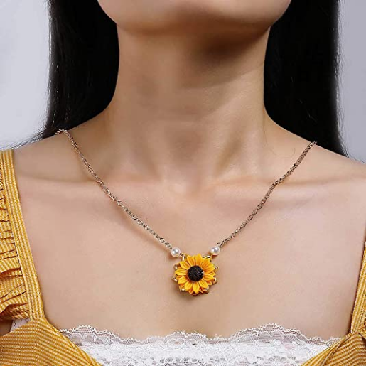 Collar con colgante de girasol y perla para mujer y ni a