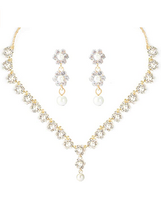 Juego de collar y pendientes de cristal con perlas de cristal, diseño floral NDP-35