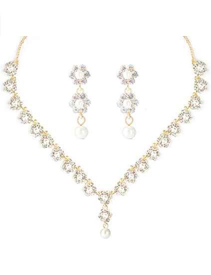 Juego de collar y pendientes de cristal con perlas de cristal, diseño floral NDP-35