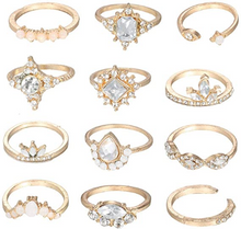 Cargar imagen en el visor de la galería, Juego de anillos de oro de cristal tallados con nudillos, elegantes accesorios de mano para mujeres y niñas (12 unidades) NDP-51

