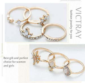 Juego de anillos de oro de cristal tallados con nudillos, elegantes accesorios de mano para mujeres y niñas (12 unidades) NDP-51