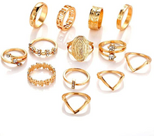 Cargar imagen en el visor de la galería, Juego de anillos de oro con forma de nudillos tallados para los dedos, elegantes accesorios de mano para mujeres y niñas (paquete de 13)  NDP-52
