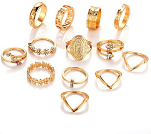 Juego de anillos de oro con forma de nudillos tallados para los dedos, elegantes accesorios de mano para mujeres y niñas (paquete de 13)  NDP-52