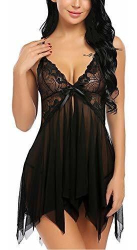 Avidlove - Lencería de encaje para mujer con cuello en V Negro