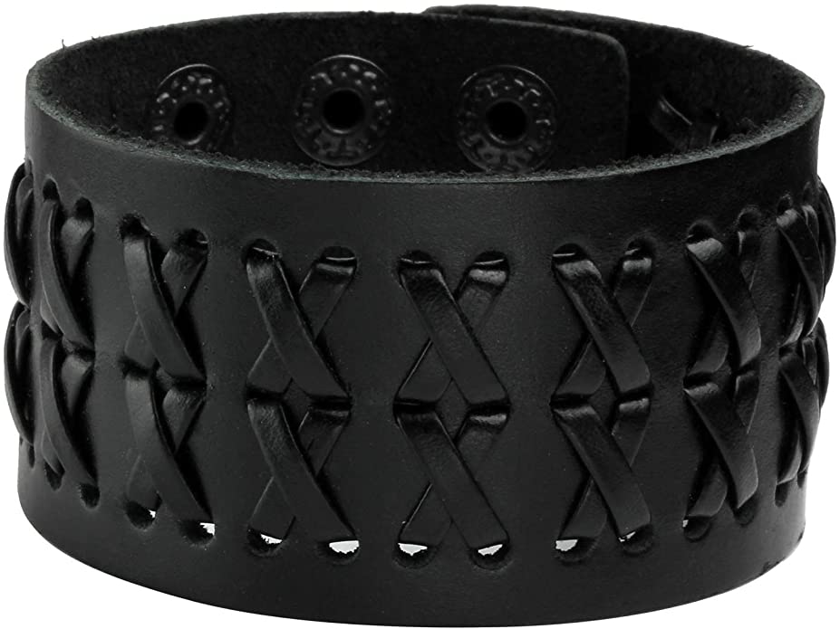 Pulsera de piel unisex con pinchos de metal negro NDP94