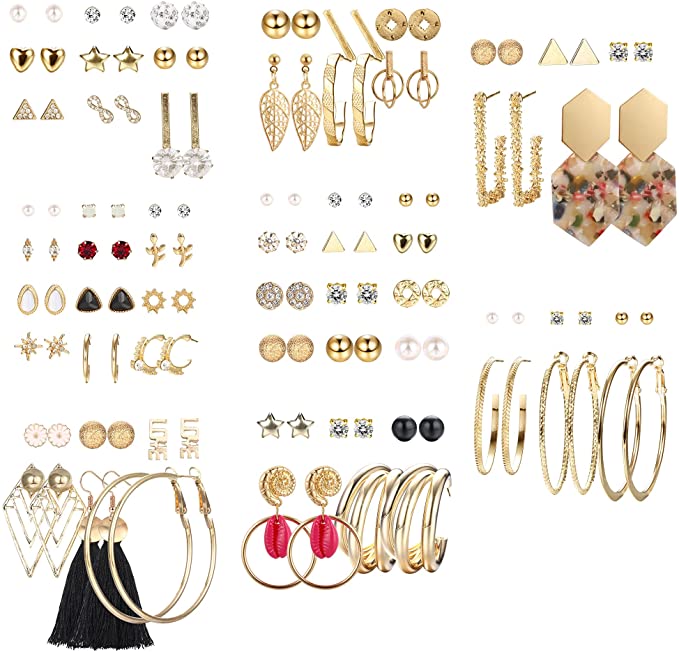 Juego de 61 o 63 pares de aretes variados para mujer NDP-32
