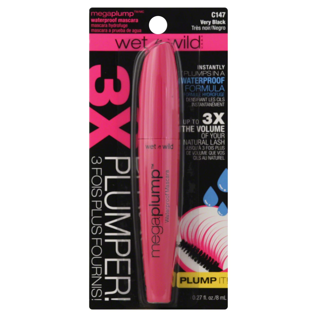 Elf Máscara de pestañas Wet n Wild Mega Plump Very Black a prueba de agua