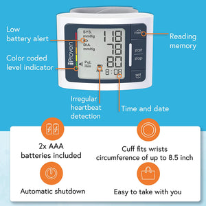 Monitor de presión arterial de muñeca, pantalla LCD grande NDP33