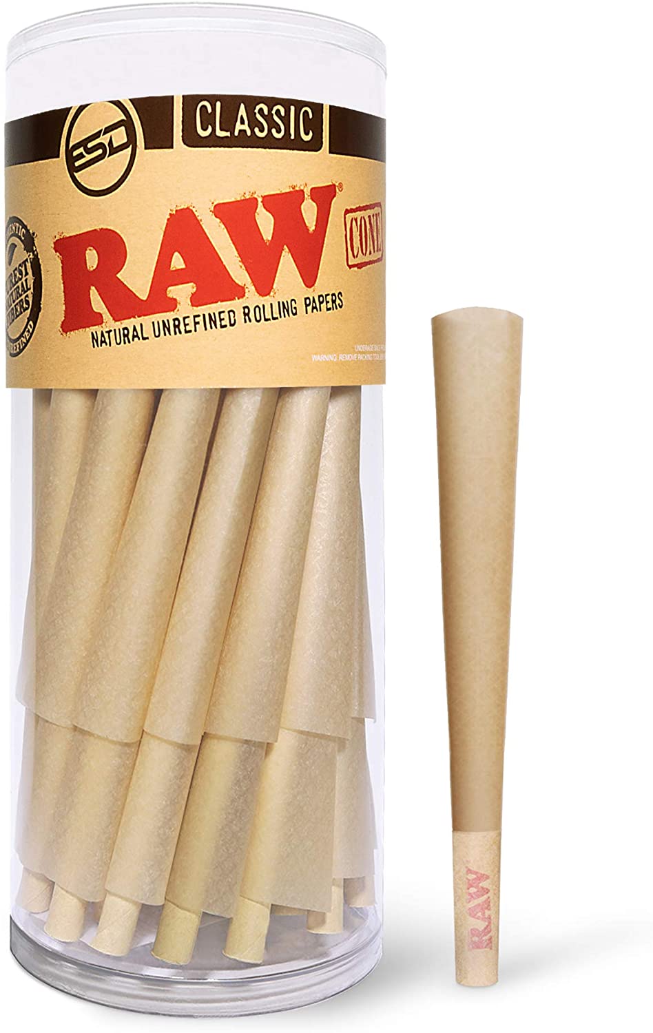 Conos RAW Classic King Size | Paquete de 50 | Papel de liar natural preenrollado