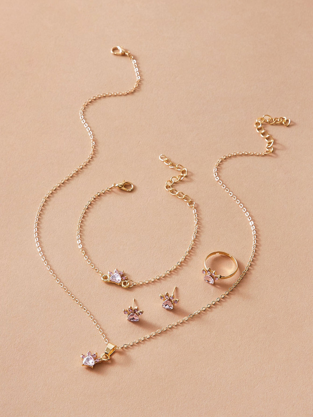 5 piezas de diamantes de imitación collar y pendientes y pulsera y anillo ✅