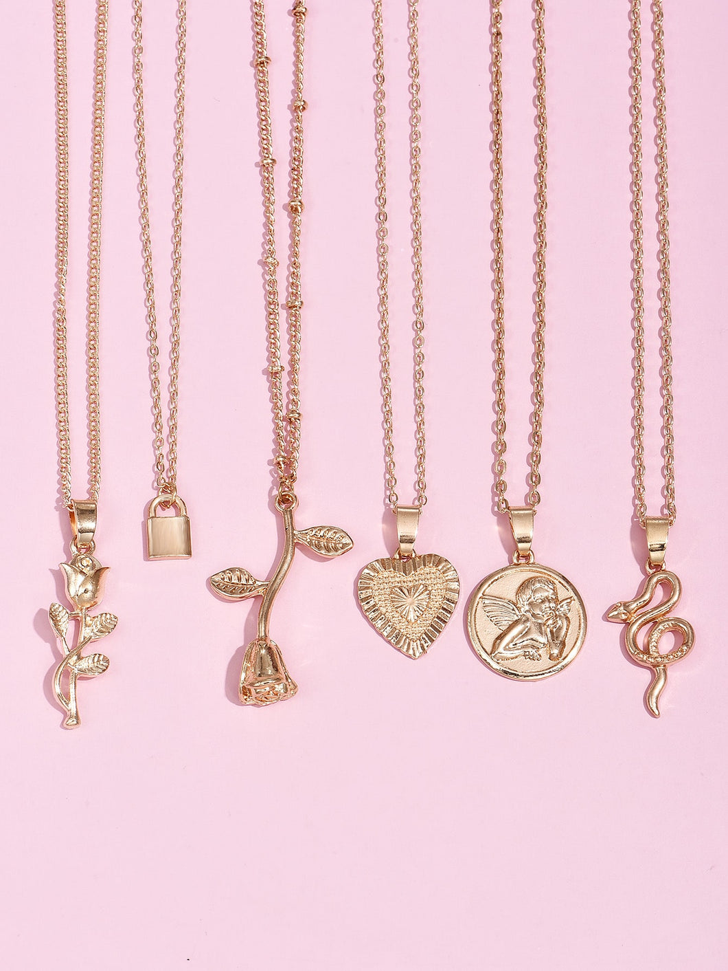 Collar con dije de corazón y candado de 6 piezas ✅