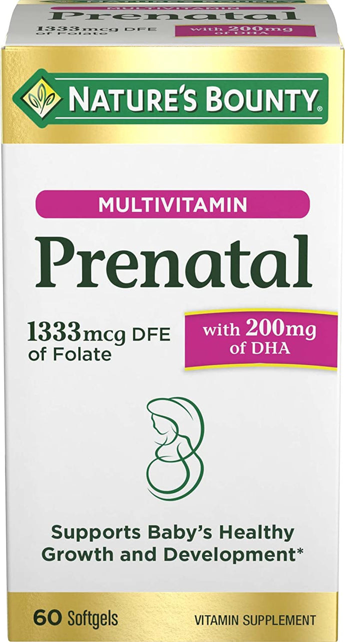 Multivitamínico prenatal con 200 mg de DHA, 60 unidades