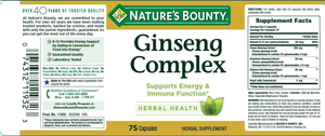 Ginseng Apoya la vitalidad y la función inmunológica, 75 cápsulas