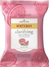Cargar imagen en el visor de la galería, Burts Bees Toallitas limpiadoras faciales aclaradoras y desmaquilladoras con pomelo rosa, 30 unidades
