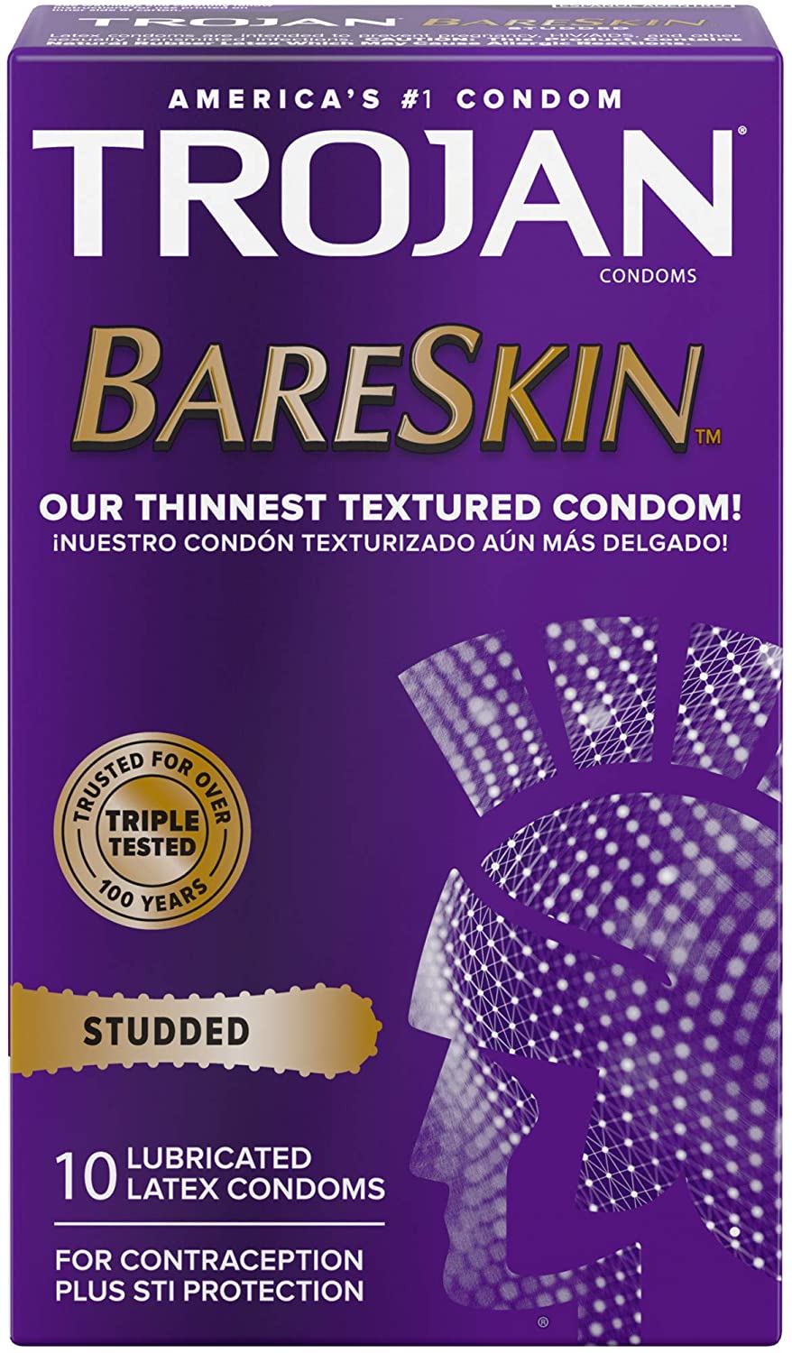 Trojan Studded conservantes lubricados tachonados premium, 10 unidades