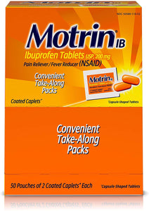 Ibuprofeno Motrin (50 paquetes de 2 cápsulas)