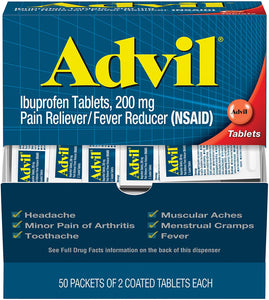 Advil Alivio del dolor y reducción de fiebre (50 paquetes de 2 cápsulas)