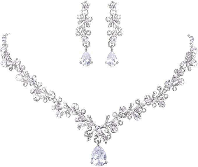 Juego de collar y aretes de cristal y circonita cúbica, para mujer  NDP-39