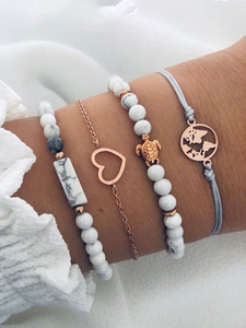 Pulsera de decoración de corazón y tortuga de 4 piezas ✅