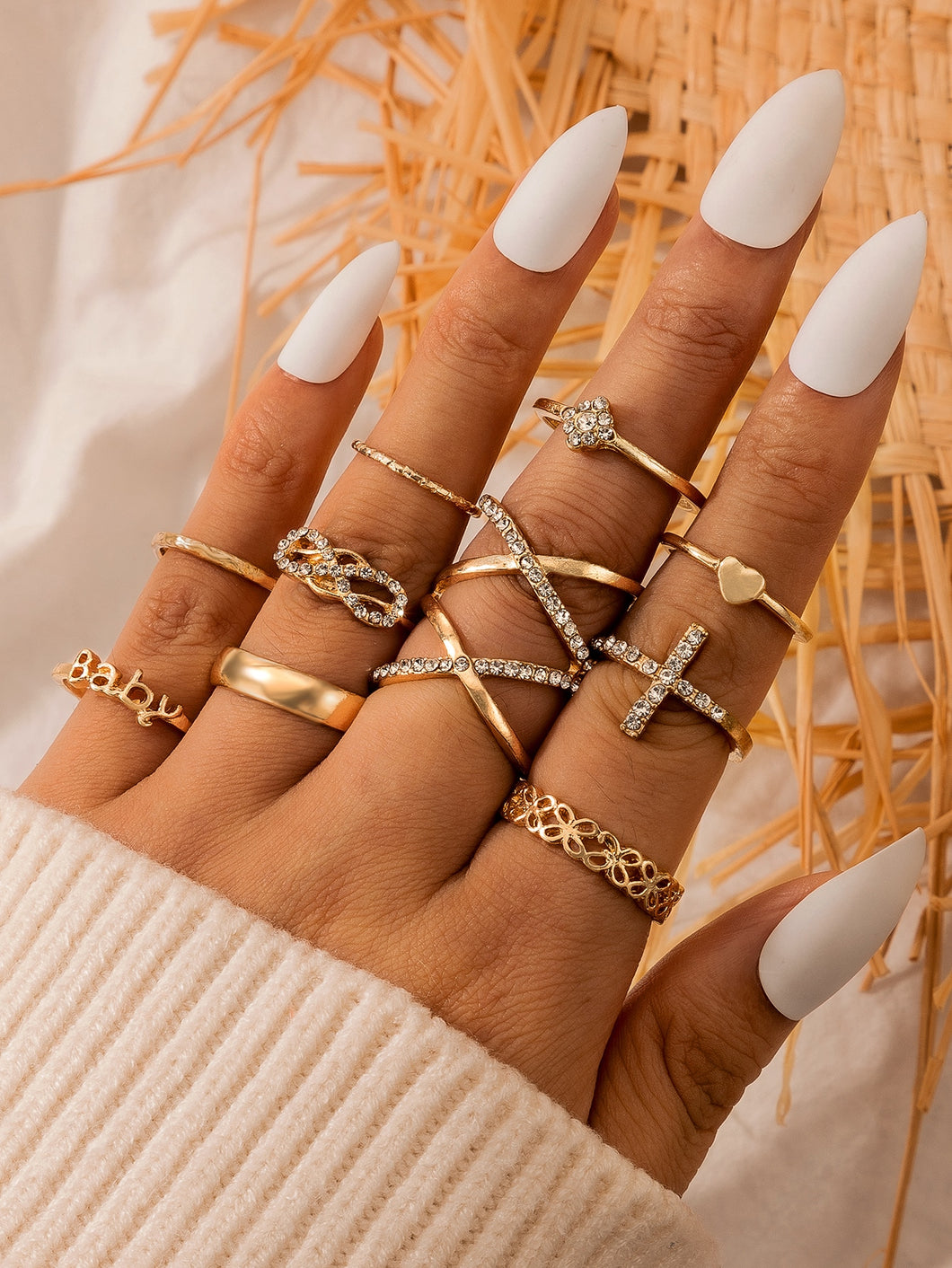 Anillo de decoración de diamantes de imitación de 10 piezas ✅