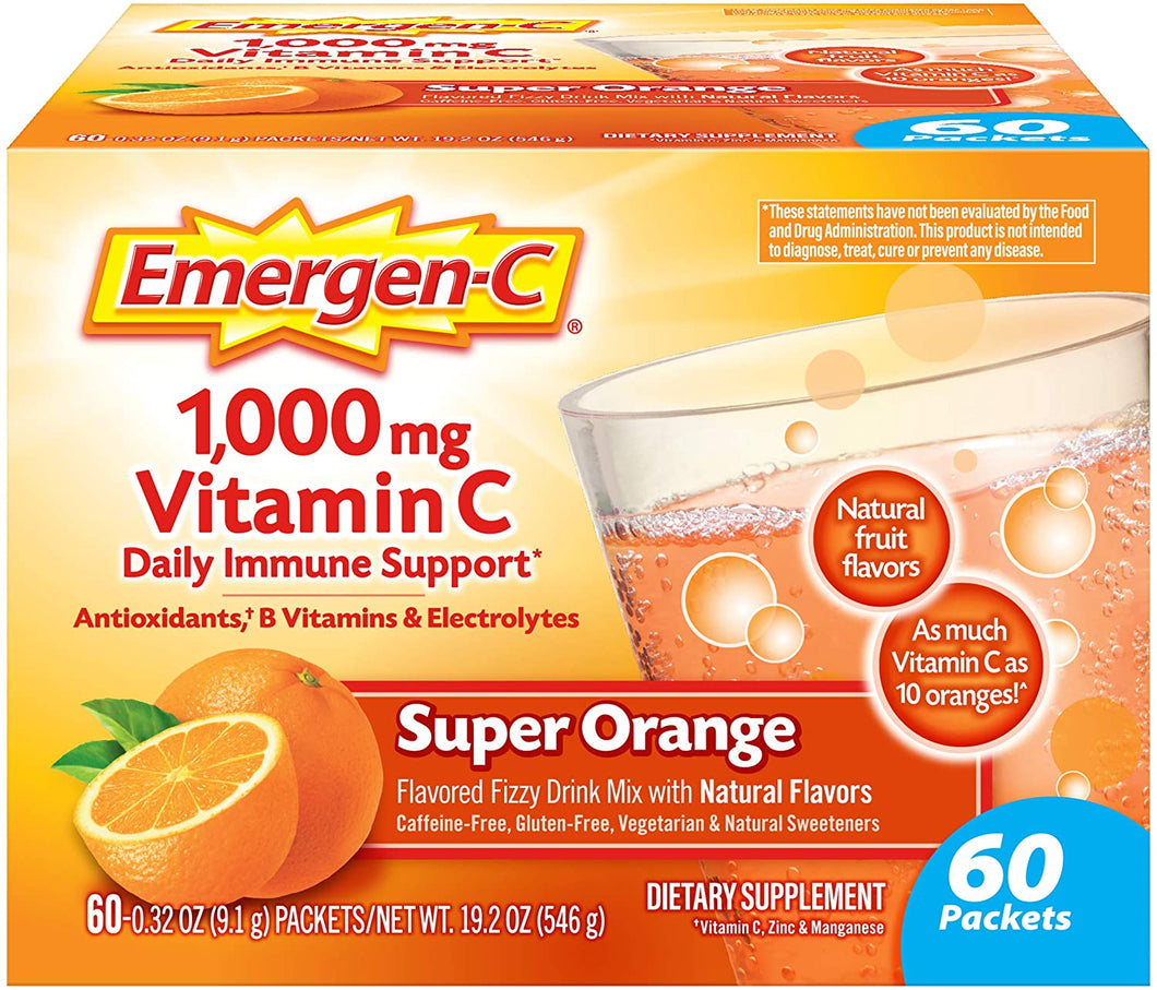 Mezcla para suplemento dietético bebible Emergen-C, 60 paquetes- Sabor a Naranja