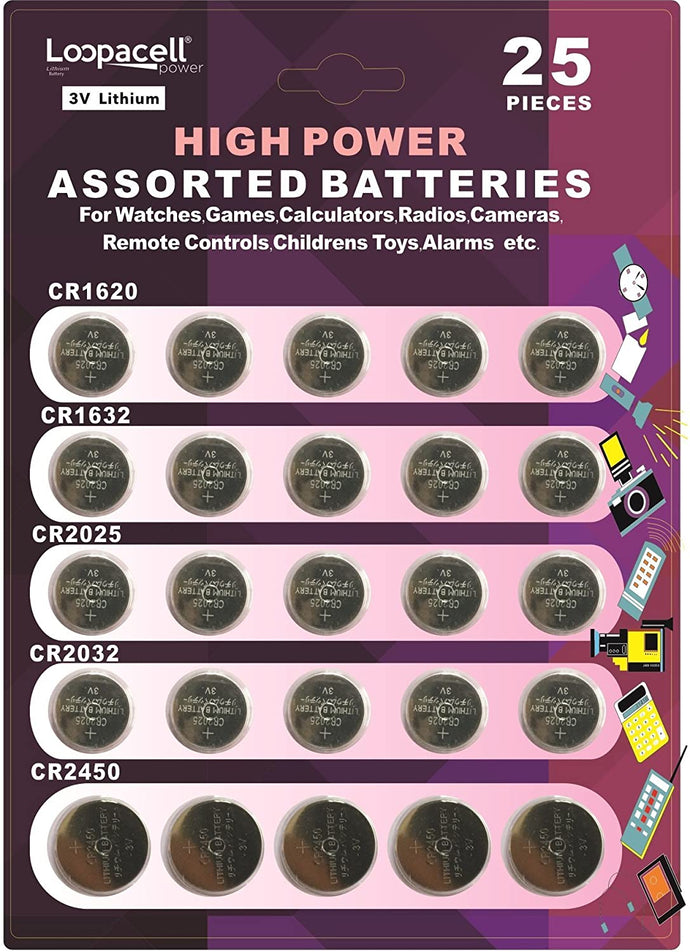 25 Baterías surtidas de Litio Surtidas CR2032, CR2025, CR2450, CR1620, CR1632 NDP50